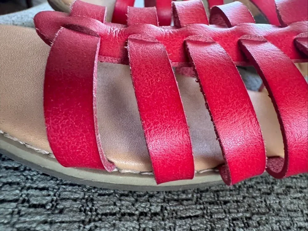 Cat & Jack 12 girls open toe sandals red caged shoes